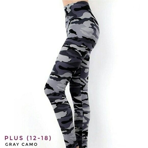 NEW MIX Gray Camo Brushed Leggings (Fits 12-18) - Picture 2 of 5